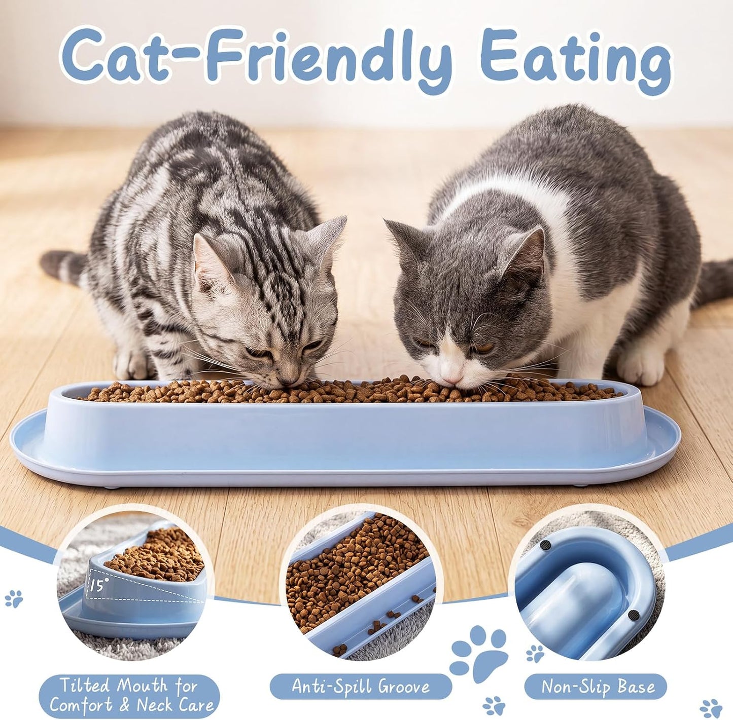 8 Pack Large Capacity Long Cat Food Bowls, 16 x 5 Inch Colorful Non-Slip Easy Clean Dishes for Multi-cat Home, Indoor Outdoor Cats Food and Water Feeding Bowls