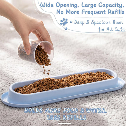 8 Pack Large Capacity Long Cat Food Bowls, 16 x 5 Inch Colorful Non-Slip Easy Clean Dishes for Multi-cat Home, Indoor Outdoor Cats Food and Water Feeding Bowls