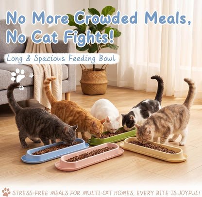 8 Pack Large Capacity Long Cat Food Bowls, 16 x 5 Inch Colorful Non-Slip Easy Clean Dishes for Multi-cat Home, Indoor Outdoor Cats Food and Water Feeding Bowls
