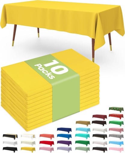 Plastic Table Cloth Disposable 10 Pack, 54 x 108 Inch Table Cloths, Easter Party, Decorative Tablecloths, Rectangle, Lemon, Pastel Plastic Cover, Leakproof & Sturdy, Yellow