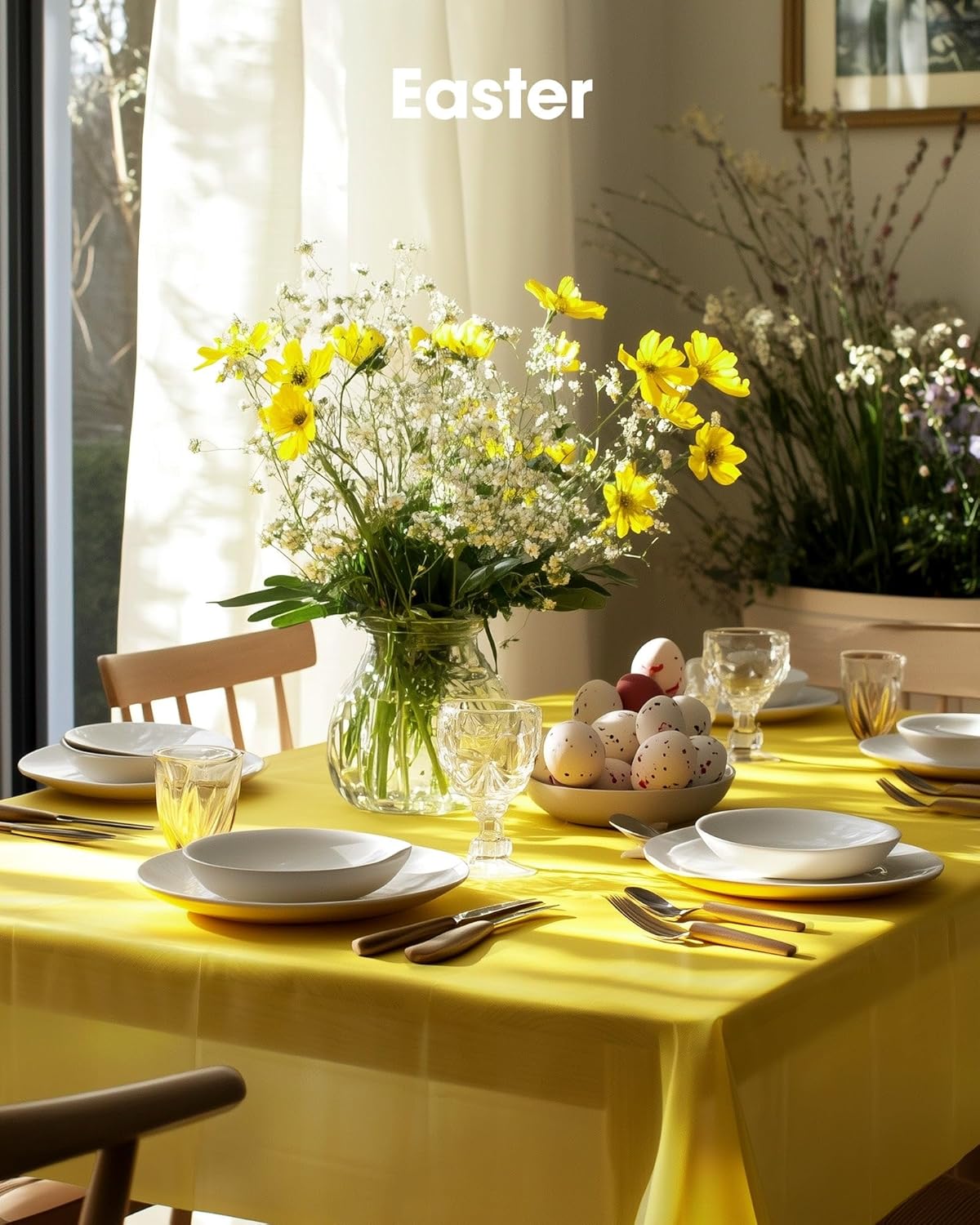 Plastic Table Cloth Disposable 10 Pack, 54 x 108 Inch Table Cloths, Easter Party, Decorative Tablecloths, Rectangle, Lemon, Pastel Plastic Cover, Leakproof & Sturdy, Yellow
