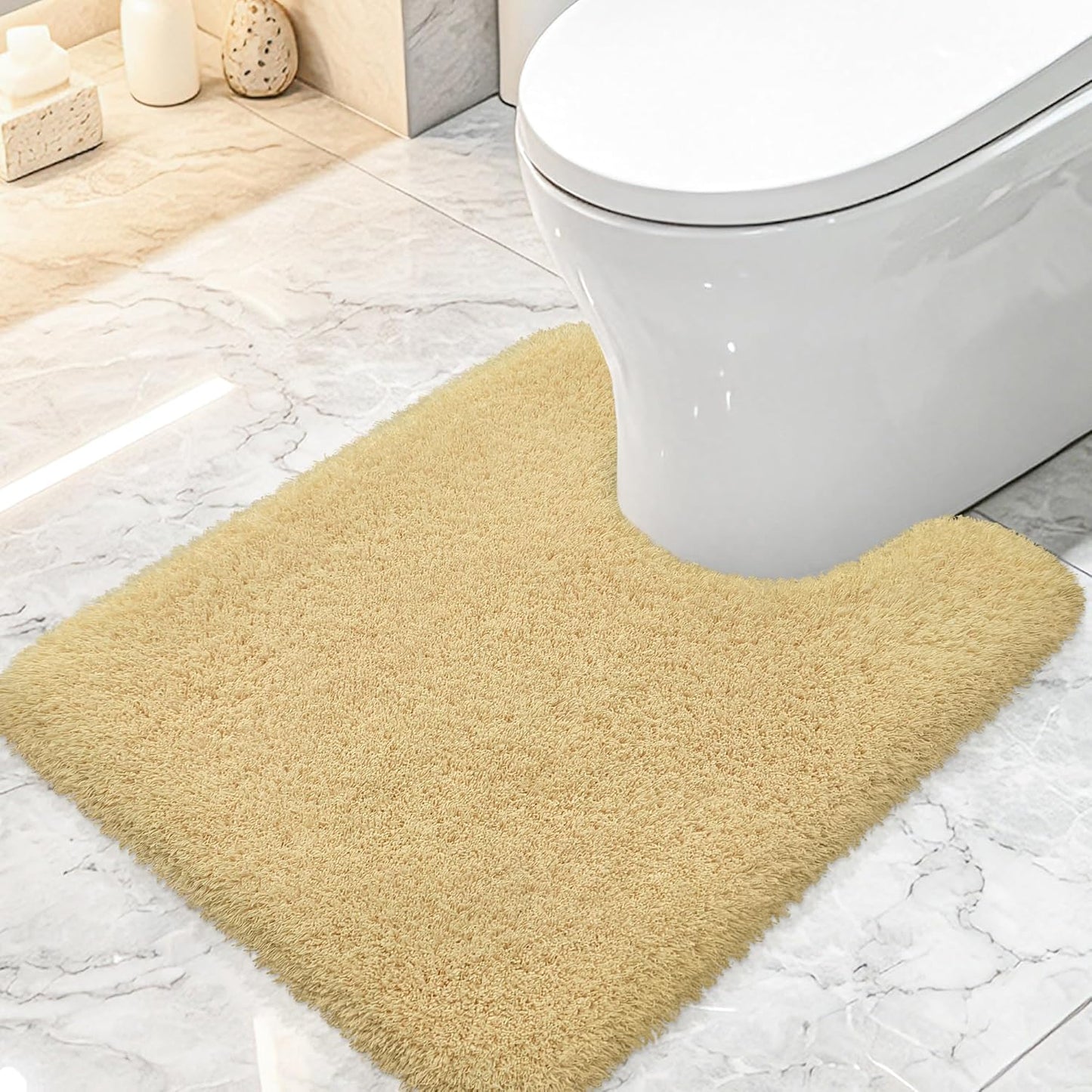 Toilet Rugs U-Shaped 24"x20", Ultra Soft Absorbent Contour Bath Rug with Non-Slip Backing, Machine Washable Shaggy Rug for Toilet, Light Yellow