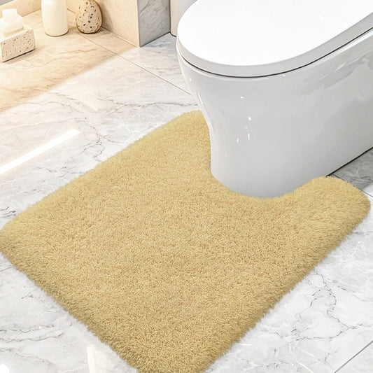 Toilet Rugs U-Shaped 24"x20", Ultra Soft Absorbent Contour Bath Rug with Non-Slip Backing, Machine Washable Shaggy Rug for Toilet, Light Yellow