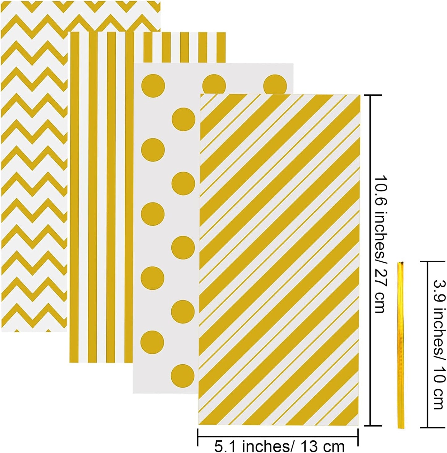 Gold Cellophane Bags 100 Pack 10.6 x 5.1 Inch | Goodie Bags, Goody bags, Plastic Candy Bags, Gift Bags, Twist Ties, Valentine Birthday Gift, Cookie Snack Packing