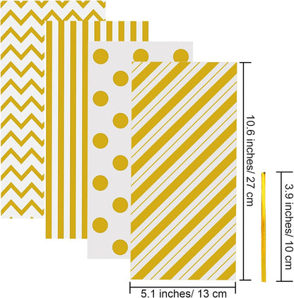 Gold Cellophane Bags 100 Pack 10.6 x 5.1 Inch | Goodie Bags, Goody bags, Plastic Candy Bags, Gift Bags, Twist Ties, Valentine Birthday Gift, Cookie Snack Packing