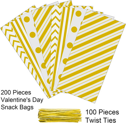 Gold Cellophane Bags 100 Pack 10.6 x 5.1 Inch | Goodie Bags, Goody bags, Plastic Candy Bags, Gift Bags, Twist Ties, Valentine Birthday Gift, Cookie Snack Packing