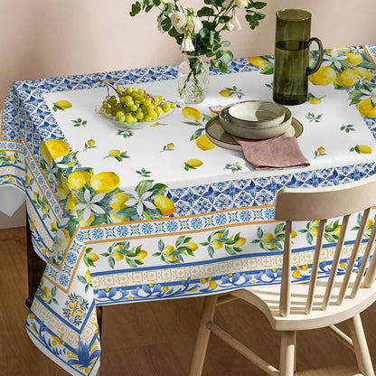 Lemon Tablecloth 52x70 Inches, Yellow Tablecloth Bridal Decorations for Home, Water Resistant Summer Mediterranean Tile Style Table Cloth Rectangle for Party,Table, Outdoor Decor