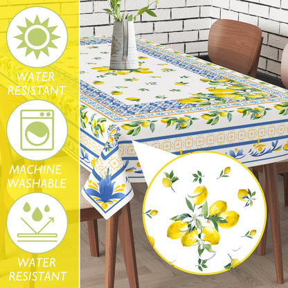 Lemon Tablecloth 52x70 Inches, Yellow Tablecloth Bridal Decorations for Home, Water Resistant Summer Mediterranean Tile Style Table Cloth Rectangle for Party,Table, Outdoor Decor