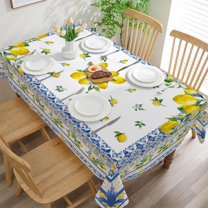 Lemon Tablecloth 52x70 Inches, Yellow Tablecloth Bridal Decorations for Home, Water Resistant Summer Mediterranean Tile Style Table Cloth Rectangle for Party,Table, Outdoor Decor
