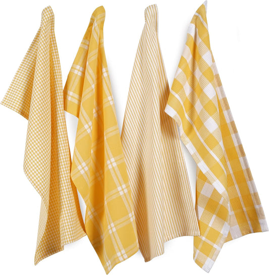 100% Cotton Kitchen Dish Cloths, Ultra Soft Absorbent Quick Drying Dish Towels, Multiweave Wash Cloths Dish Towel Sets, 13x28 Inches, 4 Pack - Yellow