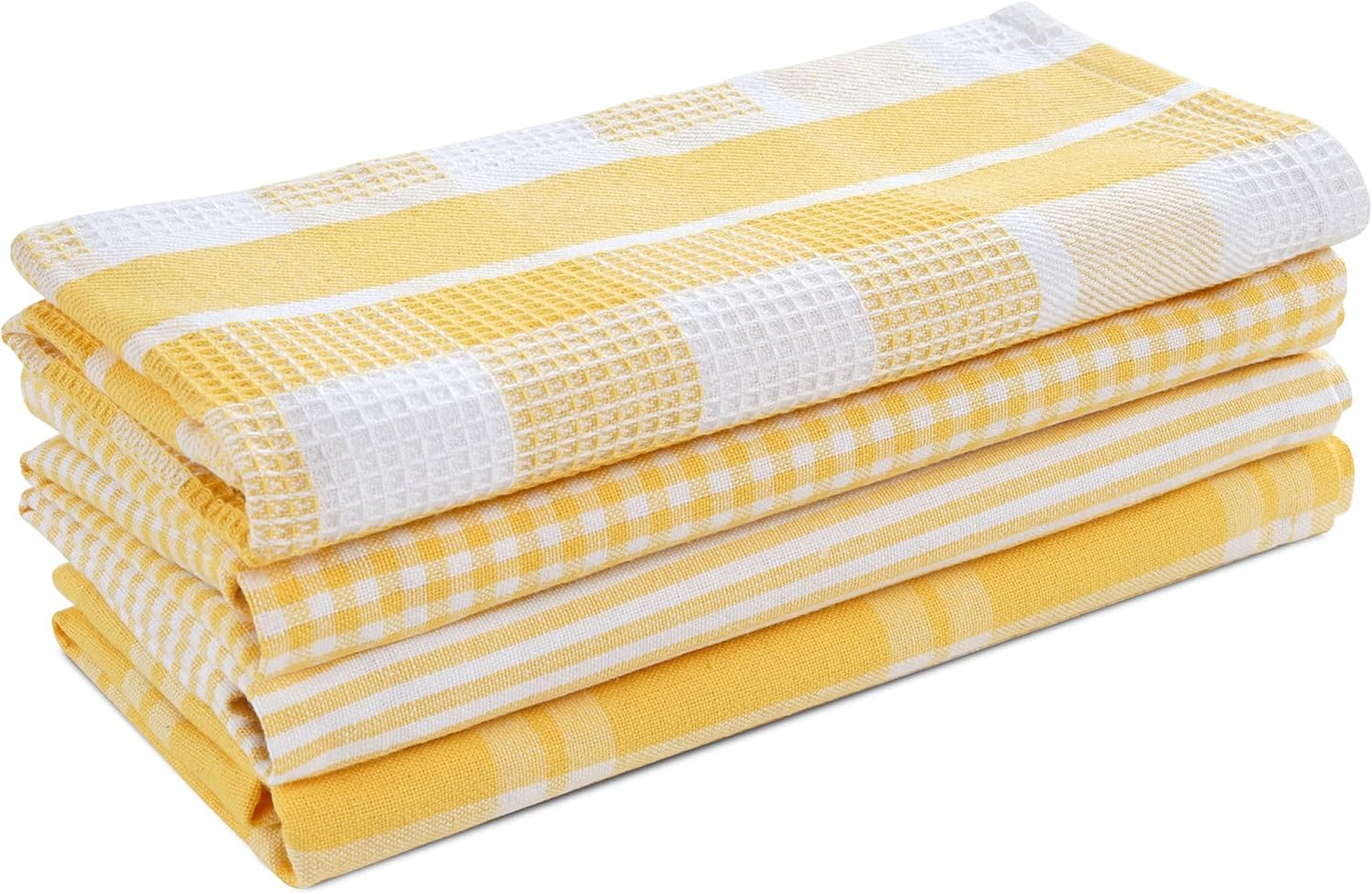 100% Cotton Kitchen Dish Cloths, Ultra Soft Absorbent Quick Drying Dish Towels, Multiweave Wash Cloths Dish Towel Sets, 13x28 Inches, 4 Pack - Yellow
