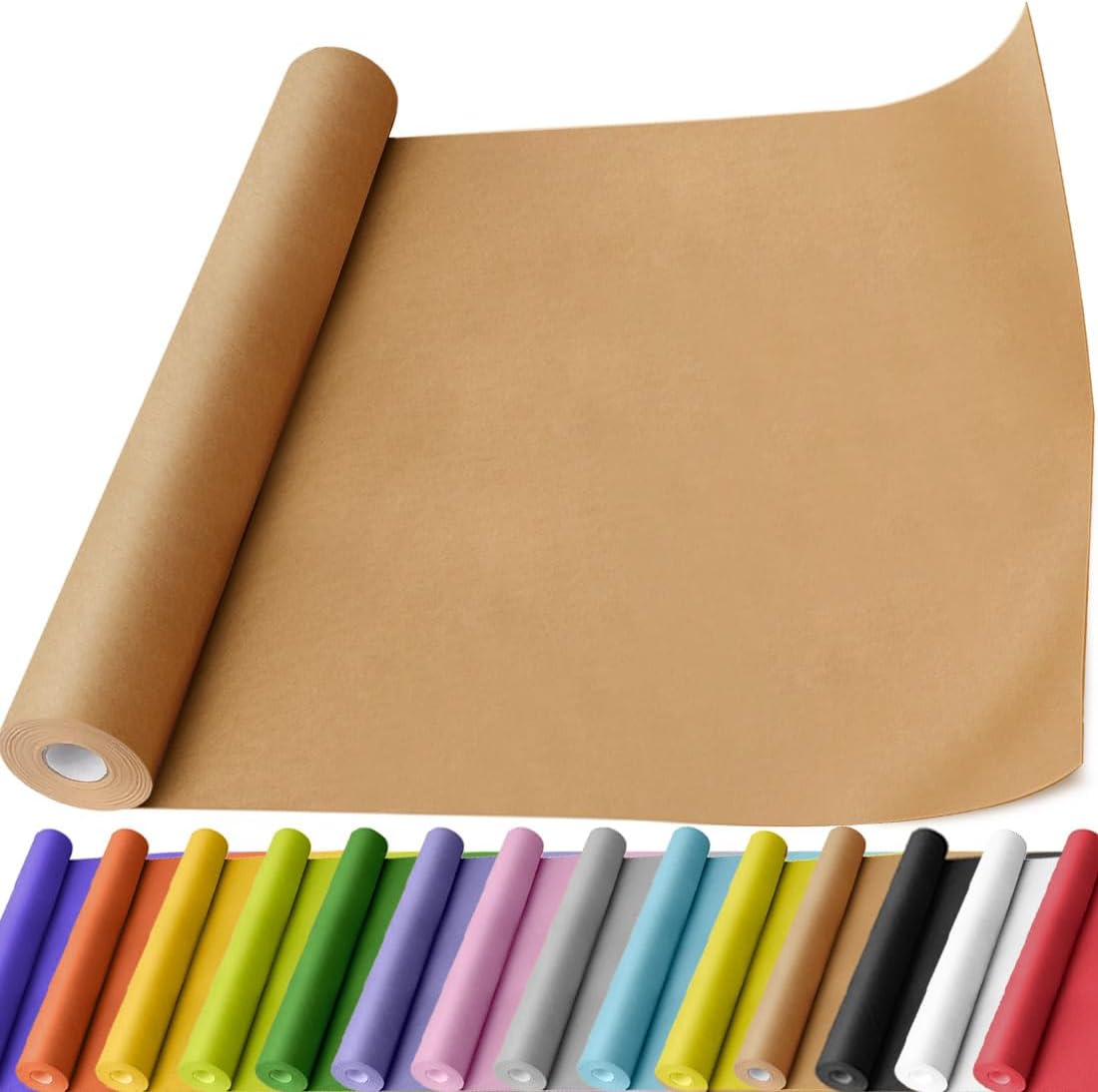 Brown Kraft Paper Roll 17.5" x 600" (50') for Gift Wrapping Bulletin Board Craft Art Bouquet Flower Packing Moving Shipping Floor Covering Table 70GSM 50LB (Brown, 17.5" x 50')