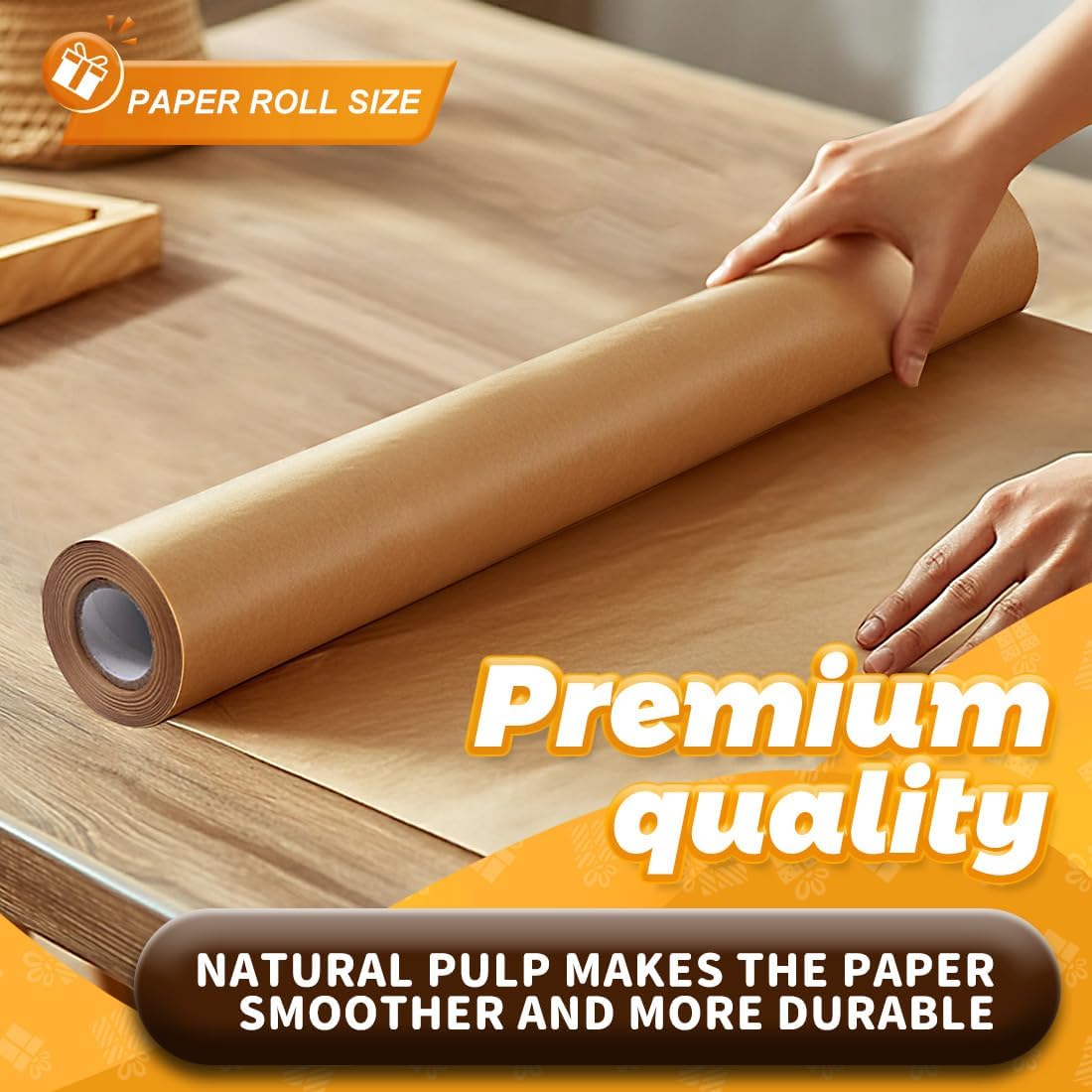Brown Kraft Paper Roll 17.5" x 600" (50') for Gift Wrapping Bulletin Board Craft Art Bouquet Flower Packing Moving Shipping Floor Covering Table 70GSM 50LB (Brown, 17.5" x 50')