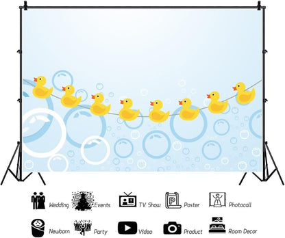 Rubber Duck Photo Backdrop Duck Baby Shower Backdrop Yellow Rubber Ducky Bubbles Photography Background Duck Themed Newborn Birthday Party Decoration Banner Kids Photoshoot Backdrops 5x3ft