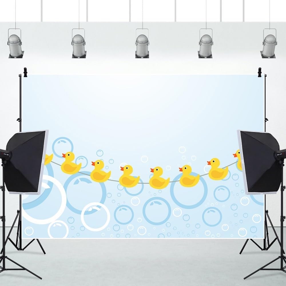 Rubber Duck Photo Backdrop Duck Baby Shower Backdrop Yellow Rubber Ducky Bubbles Photography Background Duck Themed Newborn Birthday Party Decoration Banner Kids Photoshoot Backdrops 5x3ft