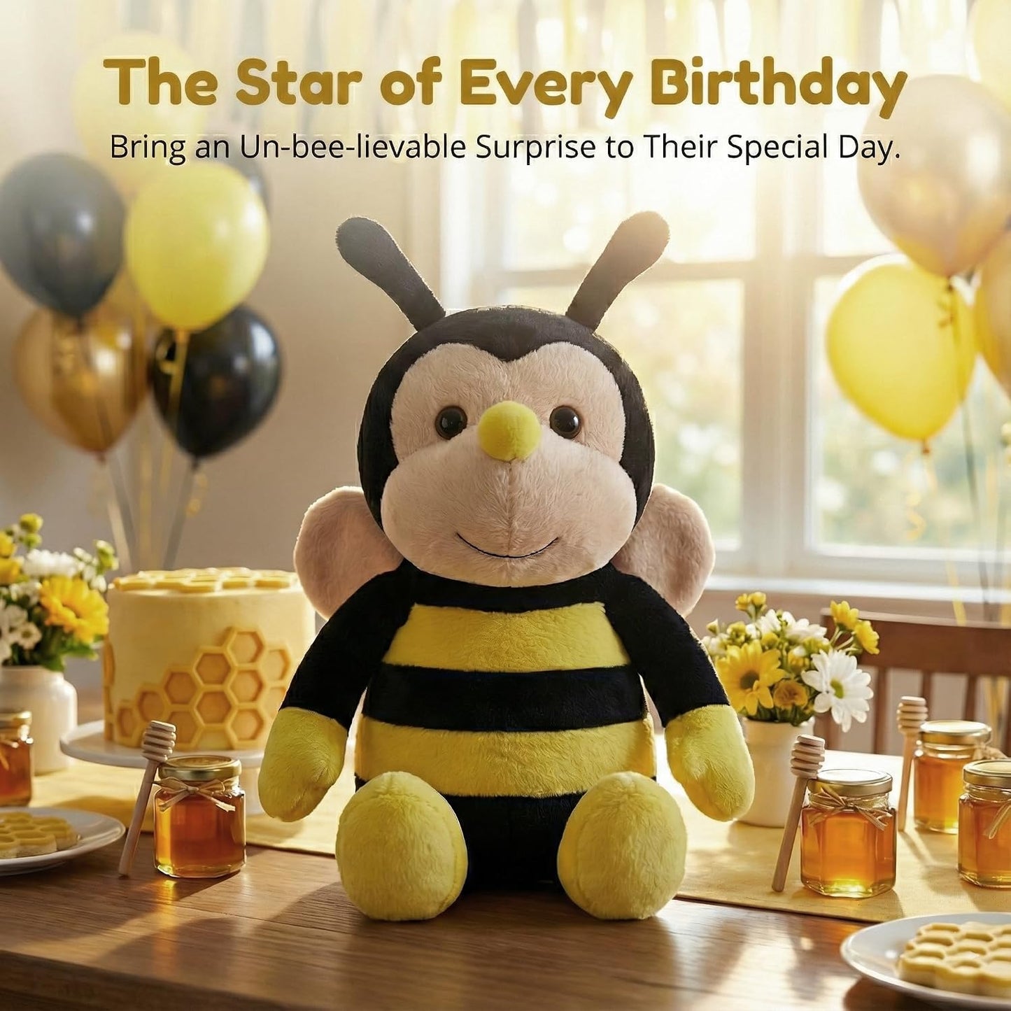 Plush Nana The Bee with Smile Face and Yellow Wings Bumblebee Animal Shaped Soft Toy Present for Children 12 inch Head to Toe