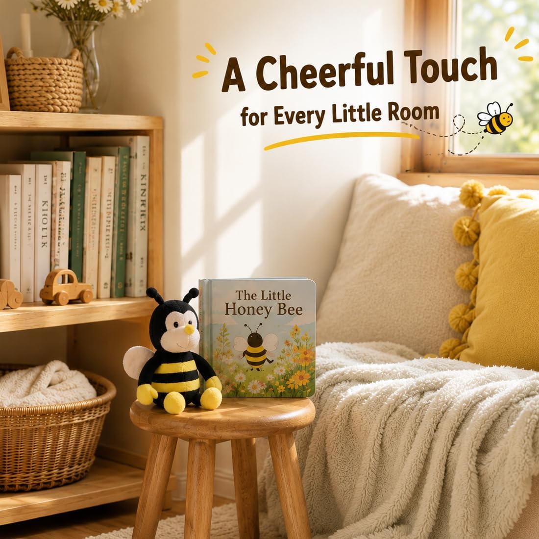 Plush Nana The Bee with Smile Face and Yellow Wings Bumblebee Animal Shaped Soft Toy Present for Children 12 inch Head to Toe