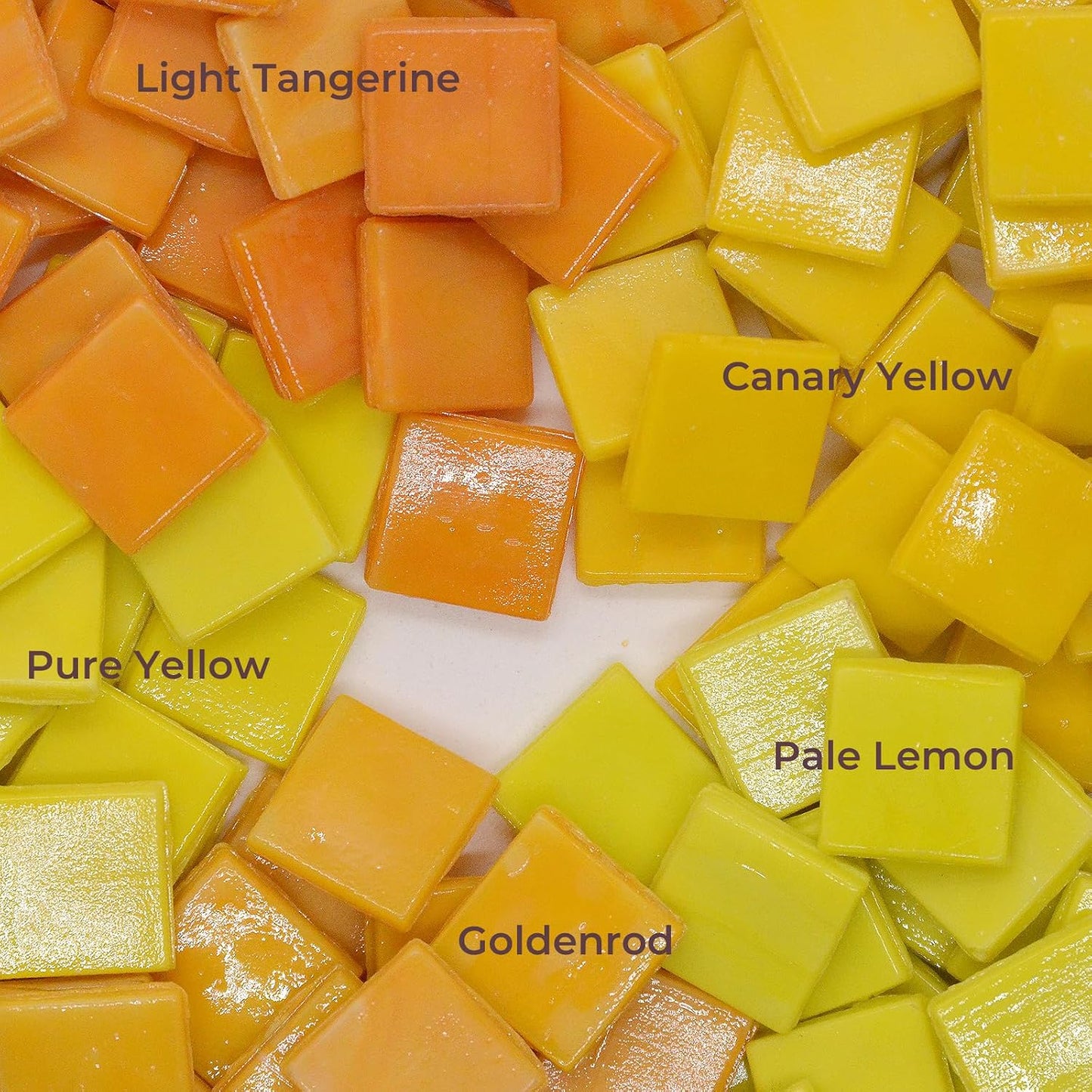 IGNIS 250 Pcs (1.32 lbs) Glass Mosaic Tiles for Crafts, 5-Color 5/8" (15mm) Tuscan Sun Yellow Palette, Pure Glossy Finish Square Beveled Art Glass Pieces for DIY Vases & Pro-Grade Crafting