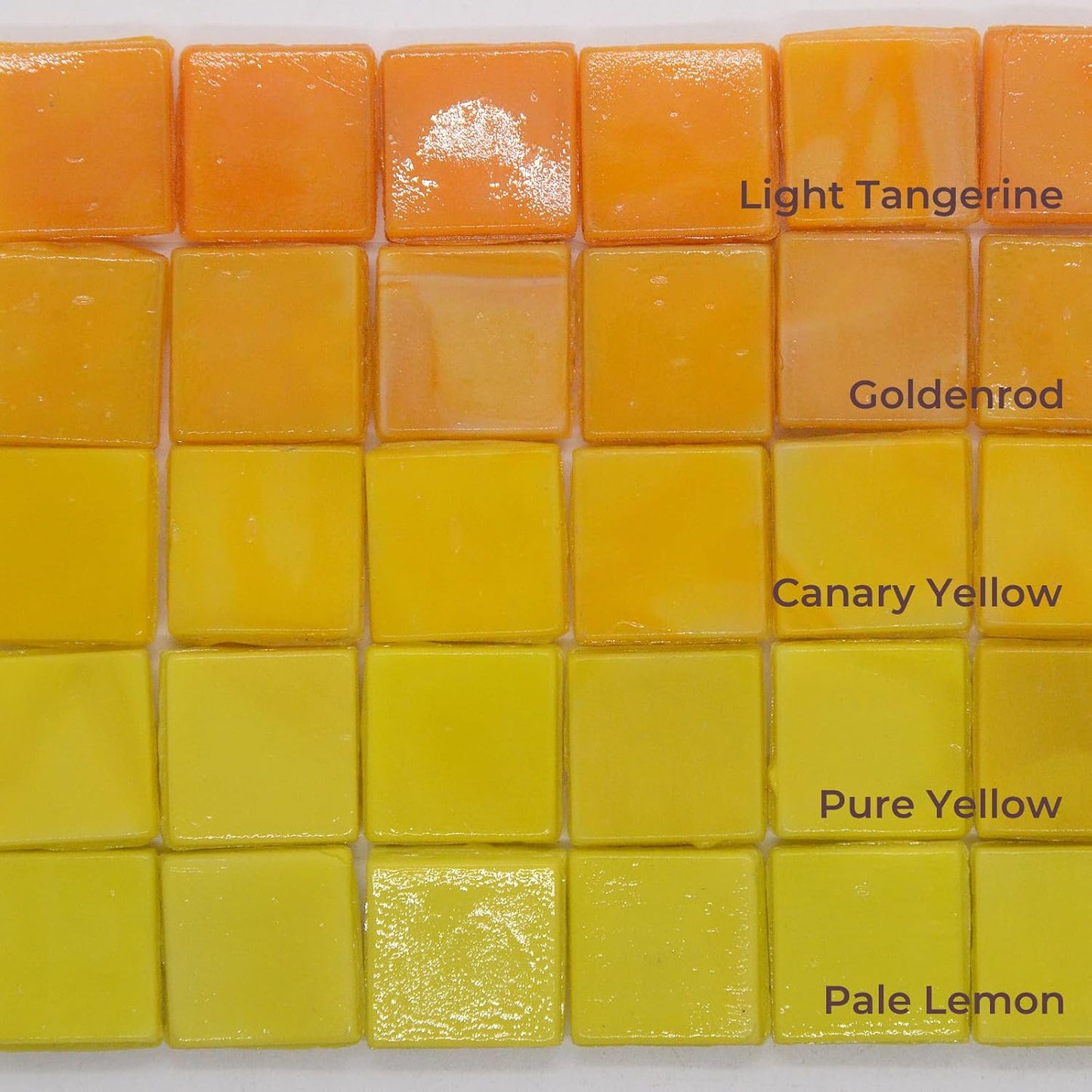 IGNIS 250 Pcs (1.32 lbs) Glass Mosaic Tiles for Crafts, 5-Color 5/8" (15mm) Tuscan Sun Yellow Palette, Pure Glossy Finish Square Beveled Art Glass Pieces for DIY Vases & Pro-Grade Crafting