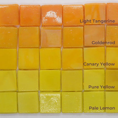 IGNIS 250 Pcs (1.32 lbs) Glass Mosaic Tiles for Crafts, 5-Color 5/8" (15mm) Tuscan Sun Yellow Palette, Pure Glossy Finish Square Beveled Art Glass Pieces for DIY Vases & Pro-Grade Crafting