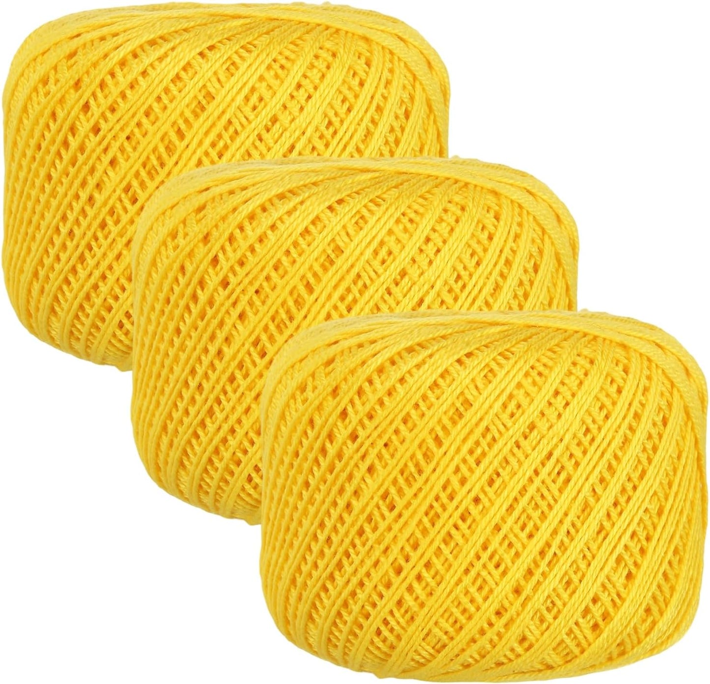 Crochet Thread Pearl Cotton Size 3 Yellow 3 Rolls 164 Yards for Crocheting Tatting Knitting Embroidery Sewing