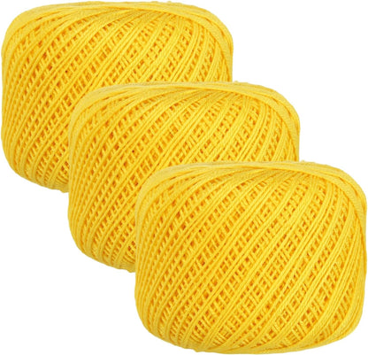 Crochet Thread Pearl Cotton Size 3 Yellow 3 Rolls 164 Yards for Crocheting Tatting Knitting Embroidery Sewing