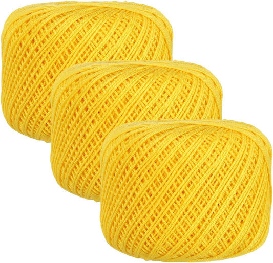 Crochet Thread Pearl Cotton Size 3 Yellow 3 Rolls 164 Yards for Crocheting Tatting Knitting Embroidery Sewing