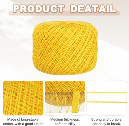 Crochet Thread Pearl Cotton Size 3 Yellow 3 Rolls 164 Yards for Crocheting Tatting Knitting Embroidery Sewing