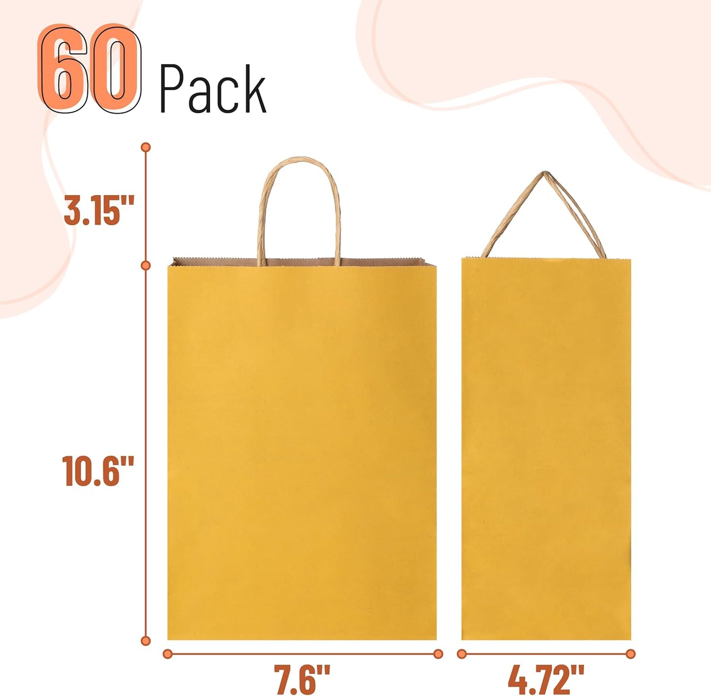 Paper Gift Bags with Handles, 60 Pack, 7.6" x 4.7" x 10.6" | Medium Kraft Paper Bags with Handles Bulk, Ideal for Gifts, Weddings, Baby Showers, Birthdays, Shopping, Party Favor