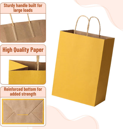 Paper Gift Bags with Handles, 60 Pack, 7.6" x 4.7" x 10.6" | Medium Kraft Paper Bags with Handles Bulk, Ideal for Gifts, Weddings, Baby Showers, Birthdays, Shopping, Party Favor