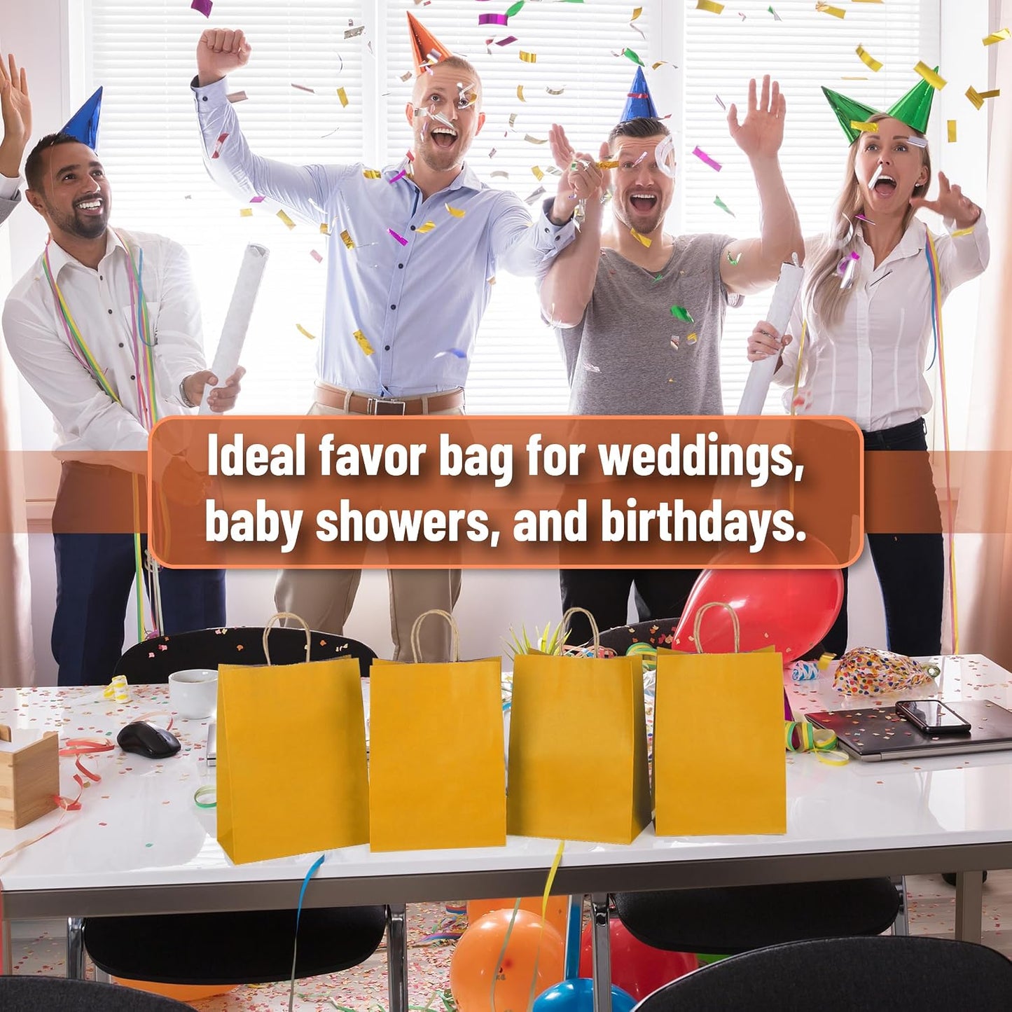 Paper Gift Bags with Handles, 60 Pack, 7.6" x 4.7" x 10.6" | Medium Kraft Paper Bags with Handles Bulk, Ideal for Gifts, Weddings, Baby Showers, Birthdays, Shopping, Party Favor