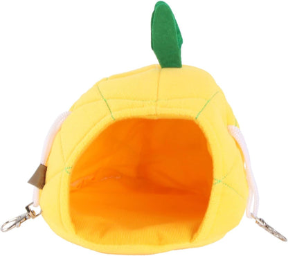 Mini Pet Hanging Bed Warm Den for Guinea Pig and Hamster, Yellow Pineapple Fleece Nest House for Small Animals Winter Bedding