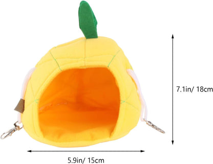 Mini Pet Hanging Bed Warm Den for Guinea Pig and Hamster, Yellow Pineapple Fleece Nest House for Small Animals Winter Bedding
