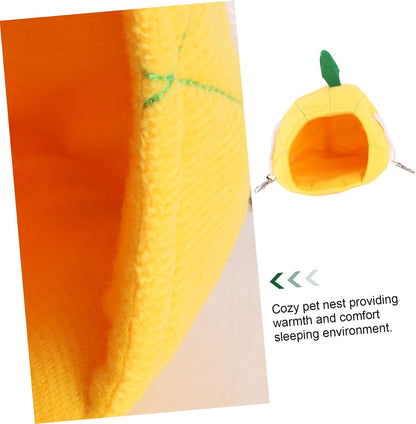 Mini Pet Hanging Bed Warm Den for Guinea Pig and Hamster, Yellow Pineapple Fleece Nest House for Small Animals Winter Bedding