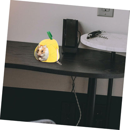 Mini Pet Hanging Bed Warm Den for Guinea Pig and Hamster, Yellow Pineapple Fleece Nest House for Small Animals Winter Bedding