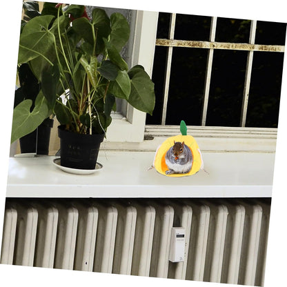 Mini Pet Hanging Bed Warm Den for Guinea Pig and Hamster, Yellow Pineapple Fleece Nest House for Small Animals Winter Bedding