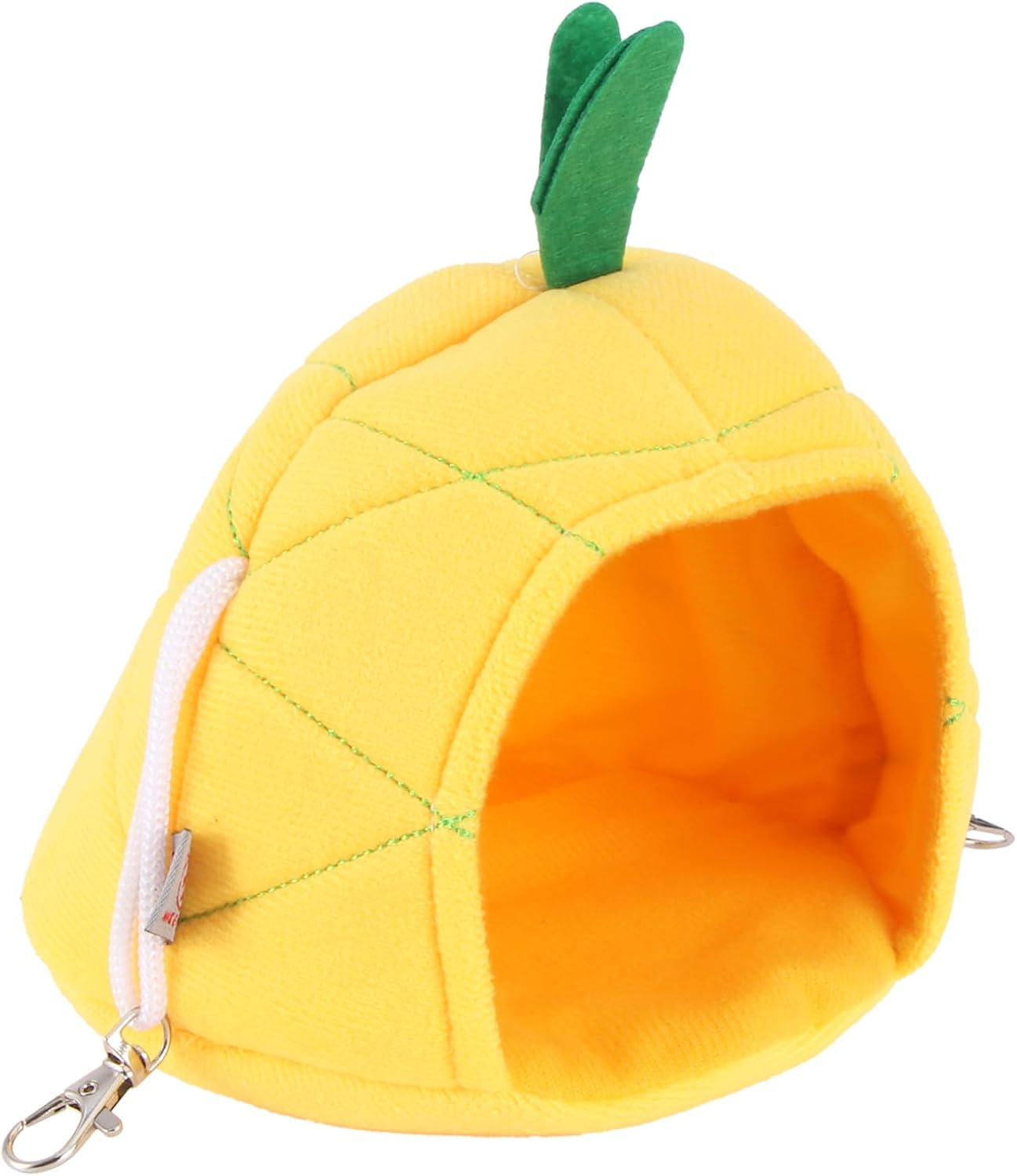 Mini Pet Hanging Bed Warm Den for Guinea Pig and Hamster, Yellow Pineapple Fleece Nest House for Small Animals Winter Bedding