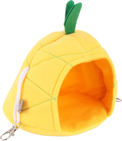 Mini Pet Hanging Bed Warm Den for Guinea Pig and Hamster, Yellow Pineapple Fleece Nest House for Small Animals Winter Bedding