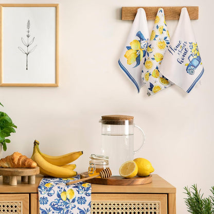 6 Pcs Summer Lemon Kitchen Towels 24 x 16 Inch Italian Capri Tiles Lemon Iris Dish Towels Absorbent Blue Yellow Hand Bathroom Towel Mediterranean Tea Towel for Kitchen Amalfi Coast Party Decor