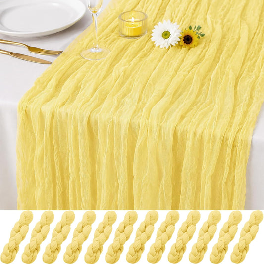 12 Pack Light Yellow Cheesecloth Table Runner 21 x 120 inch Light Yellow Table Runner Boho Gauze Cheese Cloth Table Runners Rustic Sheer Table Runner for Wedding Party Baby Shower Birthday Home Decor