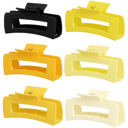 Sisiaipu 4 Inch Big Hair Claw Clips 6 Pcs Large Claw for Thick Hair Square Hair Clips for Women Rectangle Hair Clips Nonslip Acrylic Banana Jaw Clips Hair Accessories for Girls (Yellow)