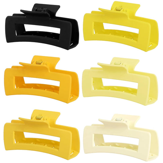 Sisiaipu 4 Inch Big Hair Claw Clips 6 Pcs Large Claw for Thick Hair Square Hair Clips for Women Rectangle Hair Clips Nonslip Acrylic Banana Jaw Clips Hair Accessories for Girls (Yellow)