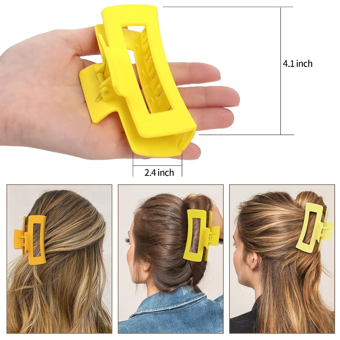 Sisiaipu 4 Inch Big Hair Claw Clips 6 Pcs Large Claw for Thick Hair Square Hair Clips for Women Rectangle Hair Clips Nonslip Acrylic Banana Jaw Clips Hair Accessories for Girls (Yellow)