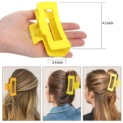 Sisiaipu 4 Inch Big Hair Claw Clips 6 Pcs Large Claw for Thick Hair Square Hair Clips for Women Rectangle Hair Clips Nonslip Acrylic Banana Jaw Clips Hair Accessories for Girls (Yellow)