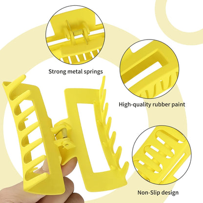 Sisiaipu 4 Inch Big Hair Claw Clips 6 Pcs Large Claw for Thick Hair Square Hair Clips for Women Rectangle Hair Clips Nonslip Acrylic Banana Jaw Clips Hair Accessories for Girls (Yellow)