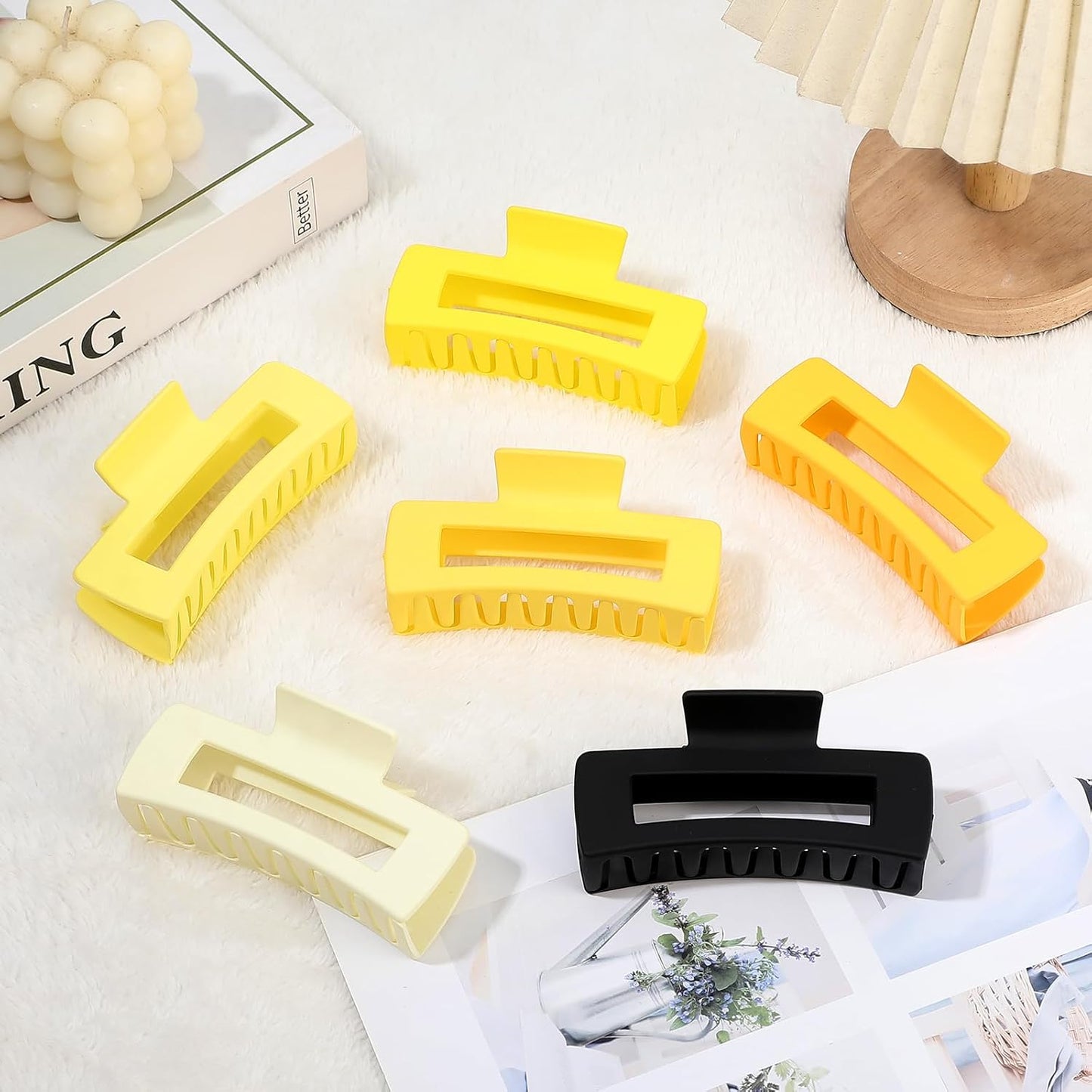 Sisiaipu 4 Inch Big Hair Claw Clips 6 Pcs Large Claw for Thick Hair Square Hair Clips for Women Rectangle Hair Clips Nonslip Acrylic Banana Jaw Clips Hair Accessories for Girls (Yellow)