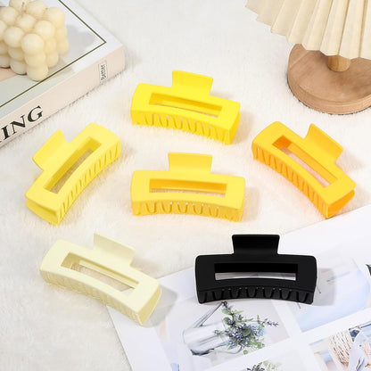 Sisiaipu 4 Inch Big Hair Claw Clips 6 Pcs Large Claw for Thick Hair Square Hair Clips for Women Rectangle Hair Clips Nonslip Acrylic Banana Jaw Clips Hair Accessories for Girls (Yellow)