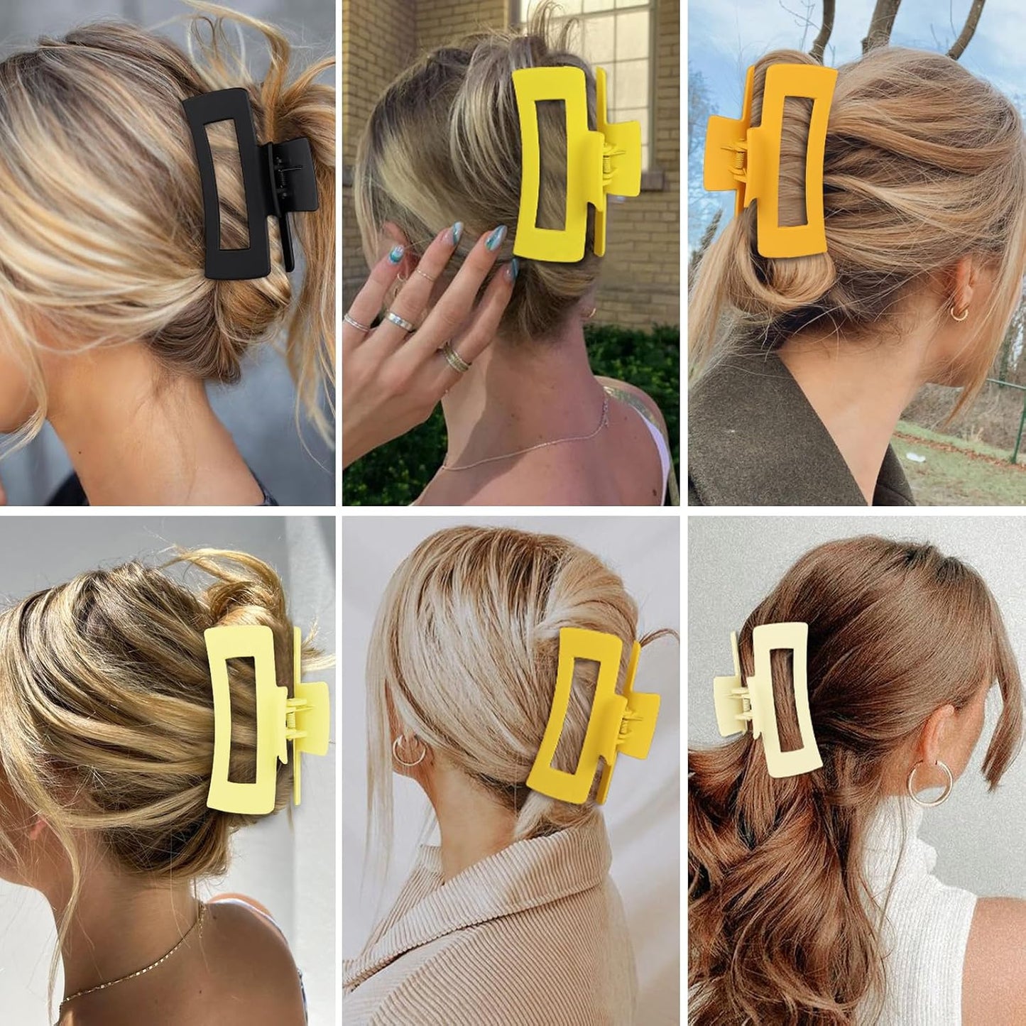 Sisiaipu 4 Inch Big Hair Claw Clips 6 Pcs Large Claw for Thick Hair Square Hair Clips for Women Rectangle Hair Clips Nonslip Acrylic Banana Jaw Clips Hair Accessories for Girls (Yellow)