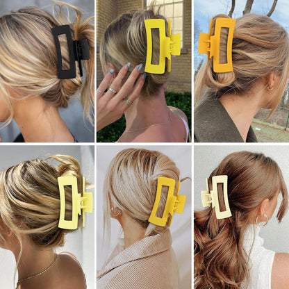 Sisiaipu 4 Inch Big Hair Claw Clips 6 Pcs Large Claw for Thick Hair Square Hair Clips for Women Rectangle Hair Clips Nonslip Acrylic Banana Jaw Clips Hair Accessories for Girls (Yellow)