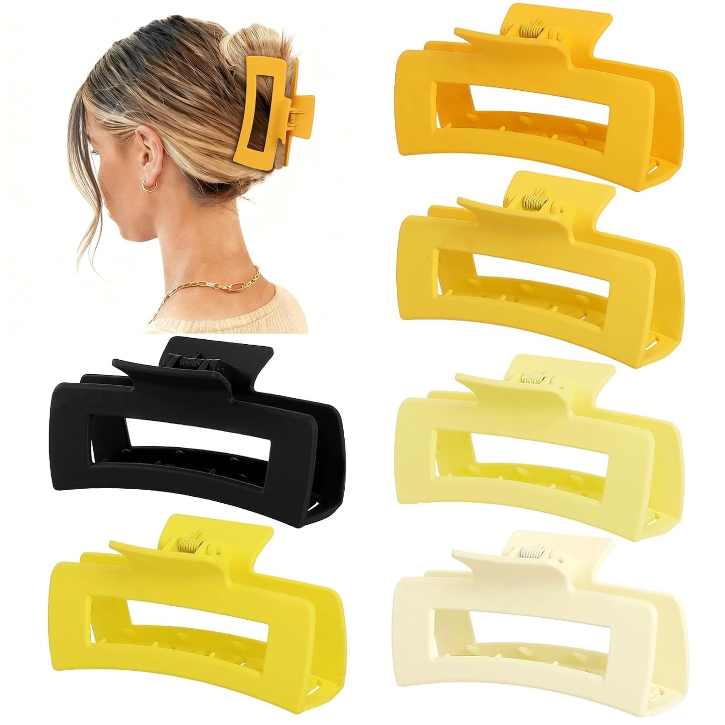 Sisiaipu 4 Inch Big Hair Claw Clips 6 Pcs Large Claw for Thick Hair Square Hair Clips for Women Rectangle Hair Clips Nonslip Acrylic Banana Jaw Clips Hair Accessories for Girls (Yellow)